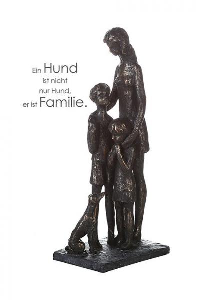 Skulptur Tierlieb Poly bronzefarbene Mutter mit 2 Kindern und Hund