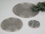 Untersetzer Platzset rund aus Perlen Hand gefertigt Größe 10cm silber